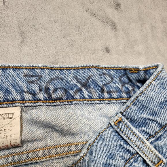 Levis 505 Jeans Mens 34x27 Blue Light Wash Straight Leg Regular Fit Distressed - Picture 6 of 14